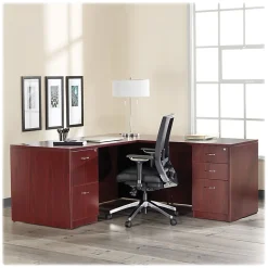 Lorell® Essentials 72"W Bow-Front Shell Computer Desk, Mahogany