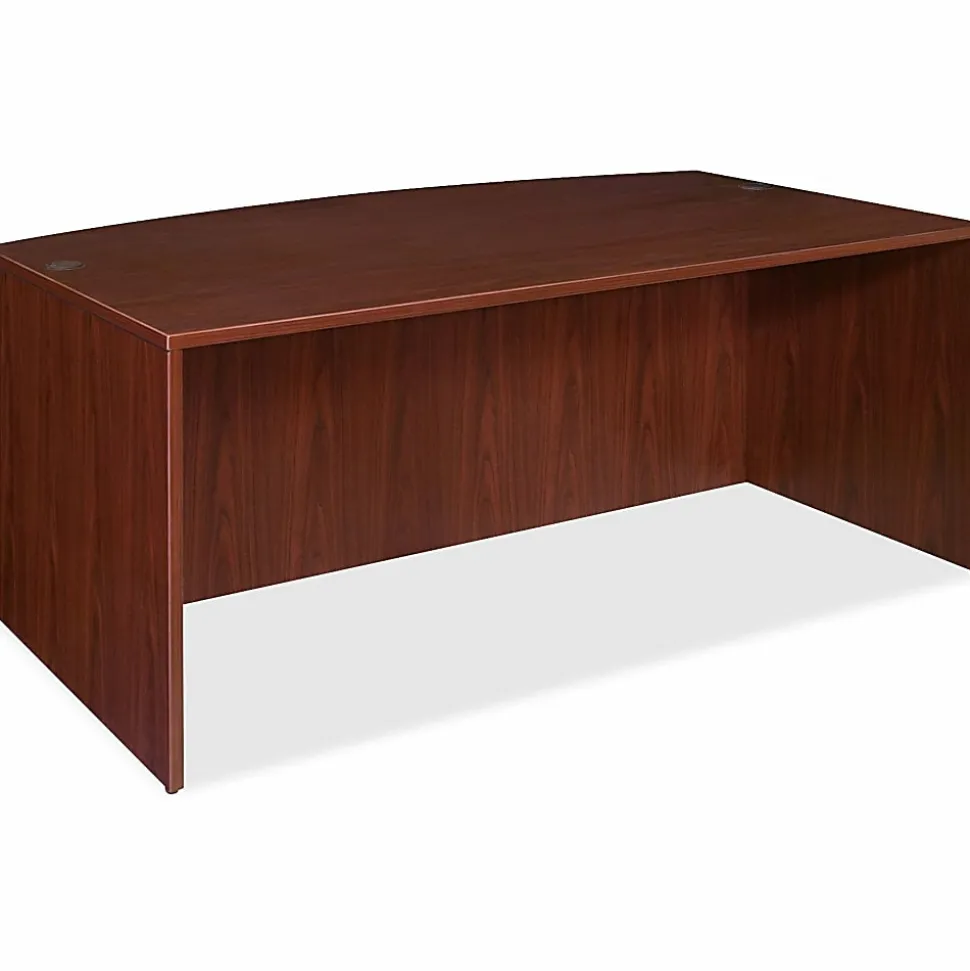 Lorell® Essentials 72"W Bow-Front Shell Computer Desk, Mahogany