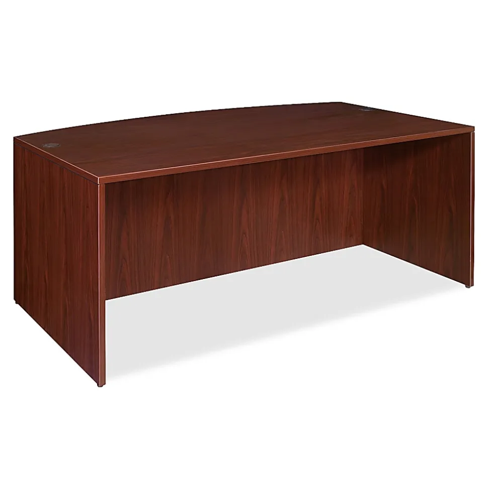 Lorell® Essentials 72"W Bow-Front Shell Computer Desk, Mahogany