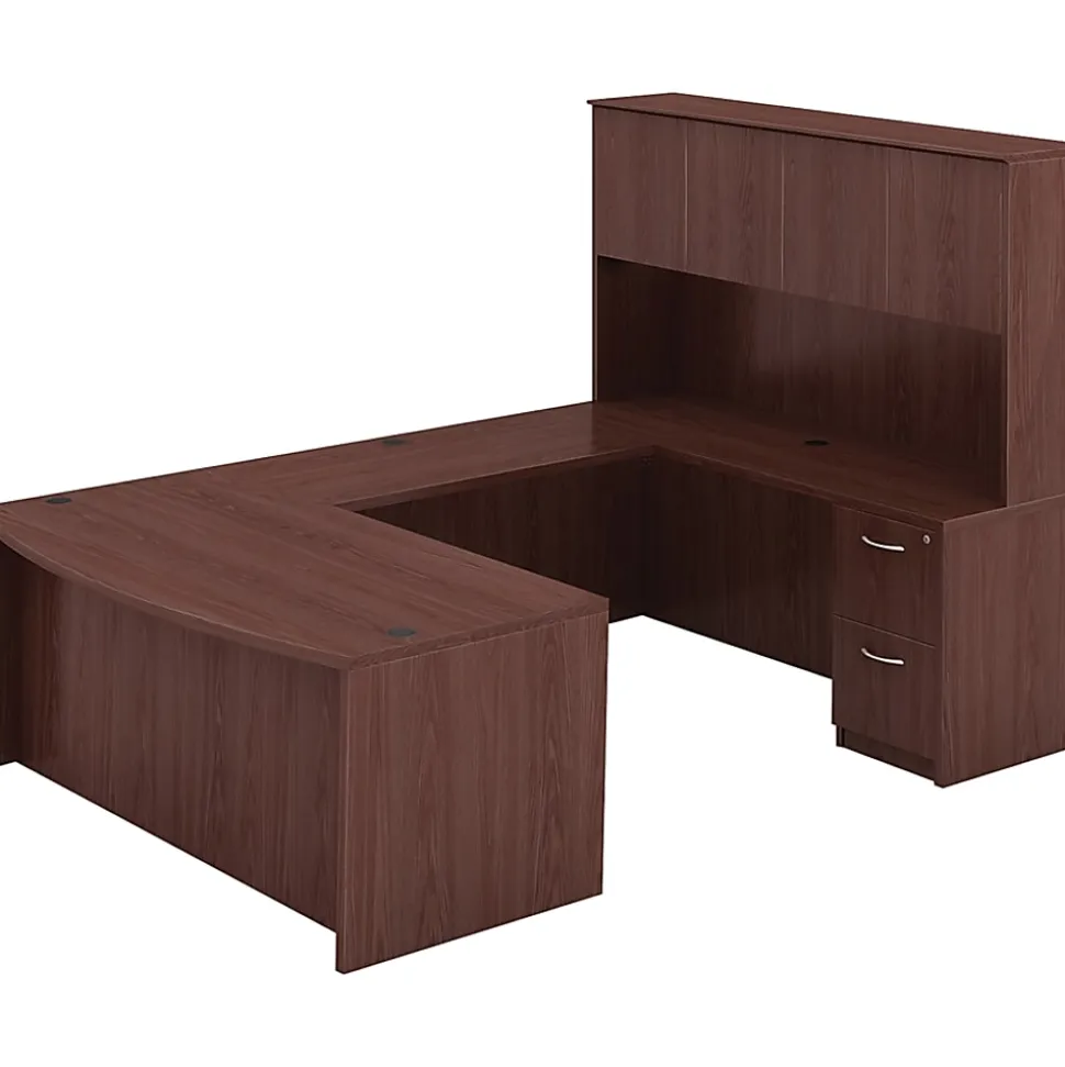 Lorell® Essentials 72"W Bow-Front Shell Computer Desk, Mahogany