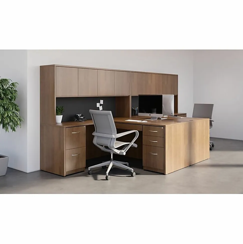Lorell® Essentials 66"W Left Corner Computer Desk Credenza, Walnut