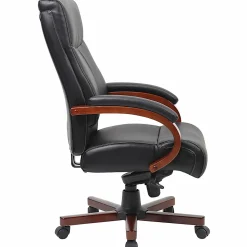 Lorell® Executive Ergonomic Bonded Leather/Wood Chair, Black/Cherry