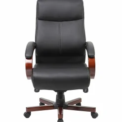 Lorell® Executive Ergonomic Bonded Leather/Wood Chair, Black/Cherry