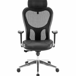 LorellĀ® Executive Ergonomic Bonded Leather/Mesh High-Back Chair, With Headrest, Black