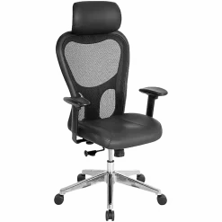 Lorell® Executive Ergonomic Bonded Leather/Mesh High-Back Chair, With Headrest, Black
