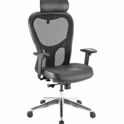 Lorell® Executive Ergonomic Bonded Leather/Mesh High-Back Chair, With Headrest, Black