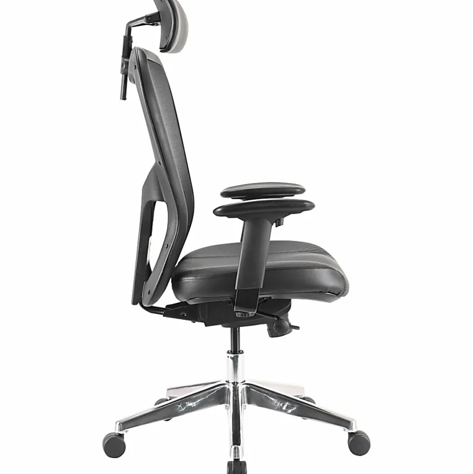 Lorell® Executive Ergonomic Bonded Leather/Mesh High-Back Chair, With Headrest, Black