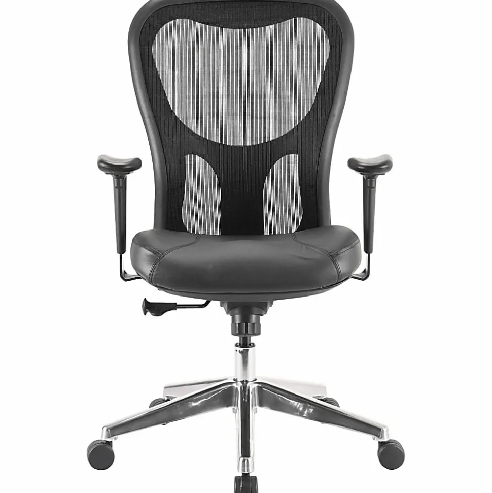 Lorell® Executive Ergonomic Bonded Leather/Mesh Mid-Back Chair, Black