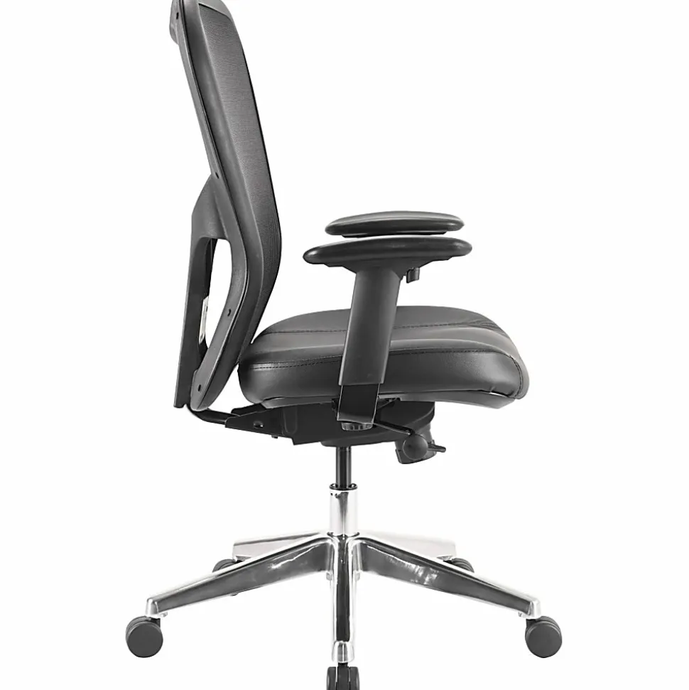 Lorell® Executive Ergonomic Bonded Leather/Mesh Mid-Back Chair, Black
