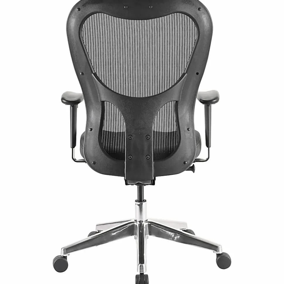 Lorell® Executive Ergonomic Bonded Leather/Mesh Mid-Back Chair, Black