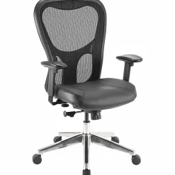 Lorell® Executive Ergonomic Bonded Leather/Mesh Mid-Back Chair, Black
