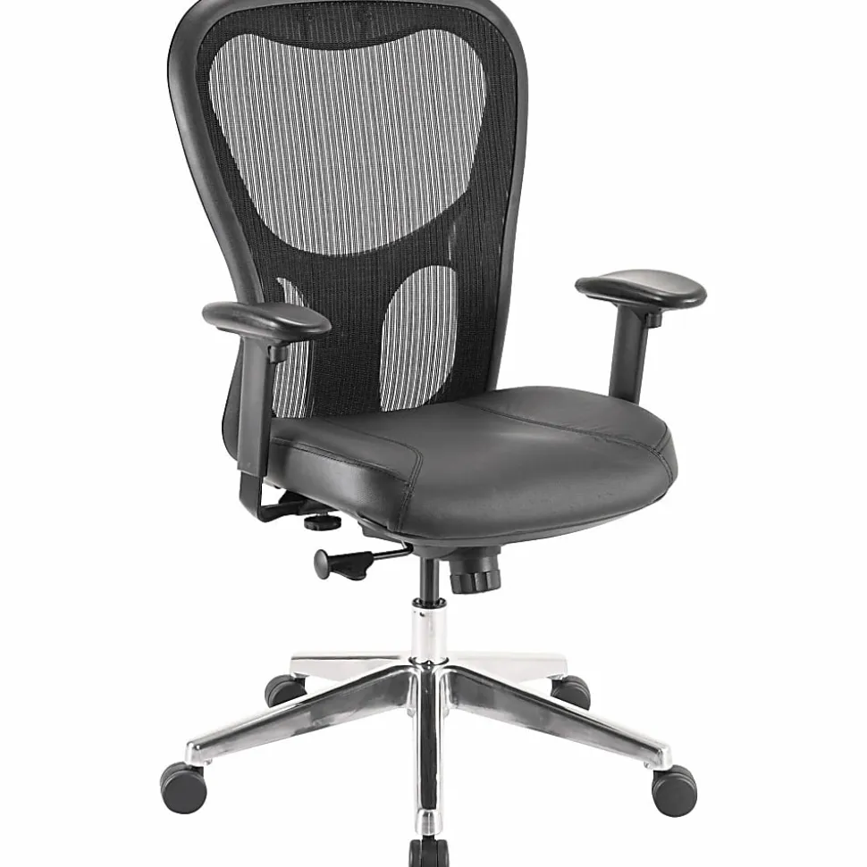 Lorell® Executive Ergonomic Bonded Leather/Mesh Mid-Back Chair, Black