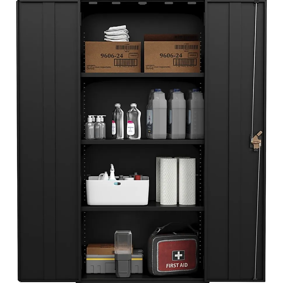 Lorell Fortress Series Slimline Storage Cabinet - 30"x 15" Depth x 66" - 4x Shelf(ves) - 720 lb Load Capacity - 69830BK
