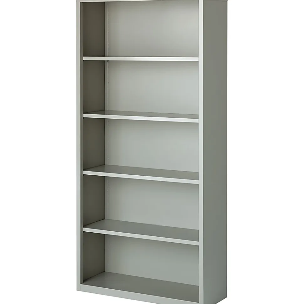 Lorell® Fortress Series Steel Modular Shelving Bookcase, 5-Shelf, 72"H x 34-1/2"W x 13"D, Light Gray