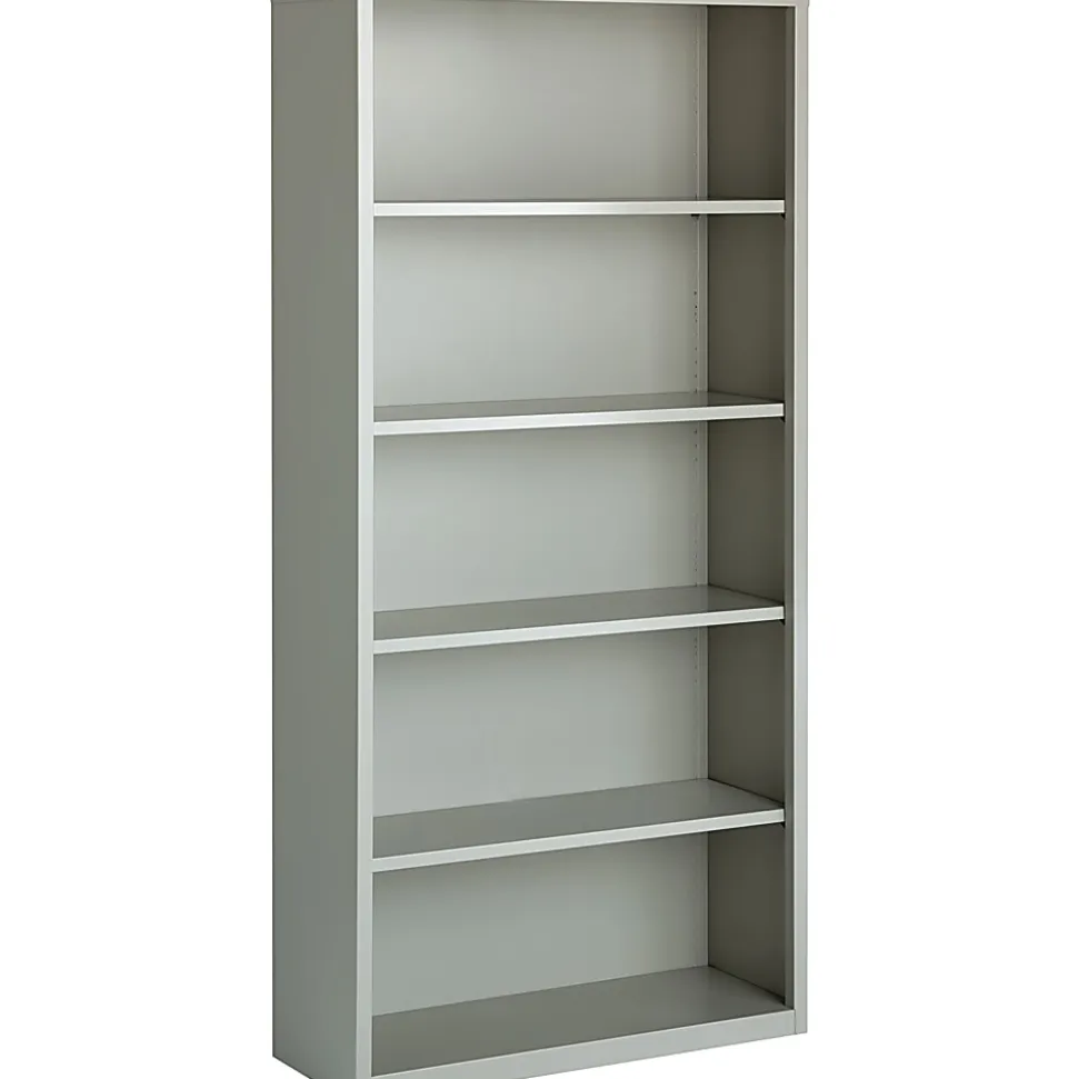 Lorell® Fortress Series Steel Modular Shelving Bookcase, 5-Shelf, 72"H x 34-1/2"W x 13"D, Light Gray