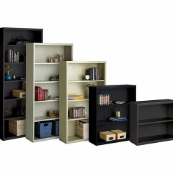 LorellĀ® Fortress Series Steel Modular Shelving Bookcase, 4-Shelf, 60"H x 34-1/2"W x 13"D, Light Gray