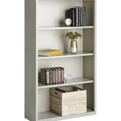 Lorell® Fortress Series Steel Modular Shelving Bookcase, 4-Shelf, 60"H x 34-1/2"W x 13"D, Light Gray