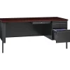 Lorell® Fortress Series Steel Right-Handed Pedestal Writing Desk, 66"W, Charcoal/Mahogany