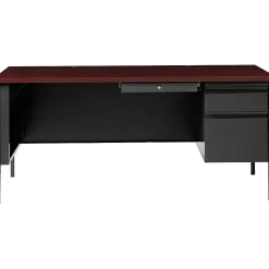 Lorell® Fortress Series Steel Right-Handed Pedestal Writing Desk, 66