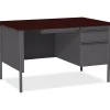 Lorell® Fortress Series 48"W Steel Pedestal Writing Desk, Right-Handed, Charcoal/Mahogany