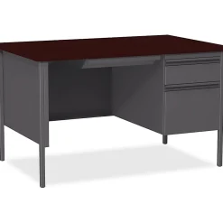 LorellĀ® Fortress Series 48"W Steel Pedestal Writing Desk, Right-Handed, Charcoal/Mahogany