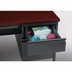 Lorell® Fortress Series 48"W Steel Pedestal Writing Desk, Right-Handed, Charcoal/Mahogany