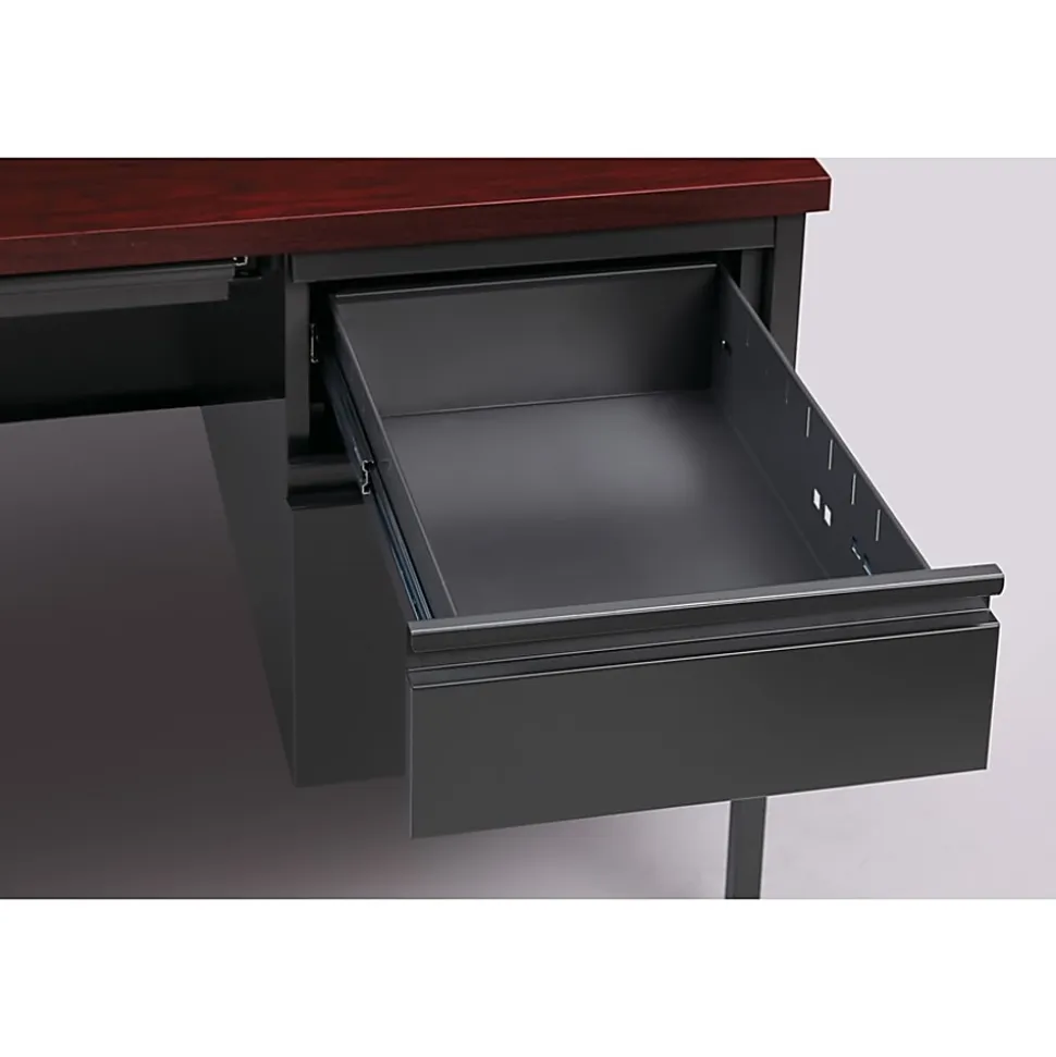 Lorell® Fortress Series 48"W Steel Pedestal Writing Desk, Right-Handed, Charcoal/Mahogany