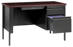 LorellĀ® Fortress Steel Right-Pedestal Teacher's Computer Desk, Charcoal/Mahogany
