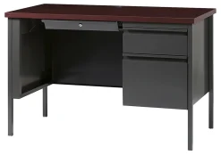 Lorell® Fortress Steel Right-Pedestal Teacher's Computer Desk, Charcoal/Mahogany