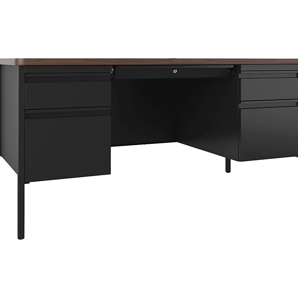 Lorell™ Fortress Steel 60"W Double-Pedestal Teacher's Computer Desk, Black/Walnut