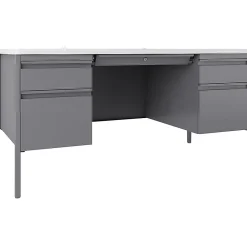 Lorell® Fortress 60"W Double-Pedestal Teacher's Computer Desk, White/Platinum
