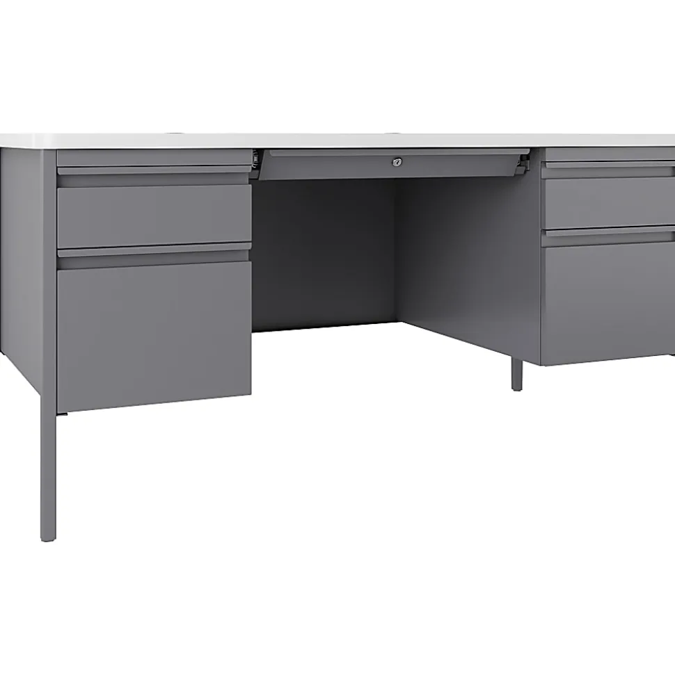 Lorell® Fortress 60"W Double-Pedestal Teacher's Computer Desk, White/Platinum