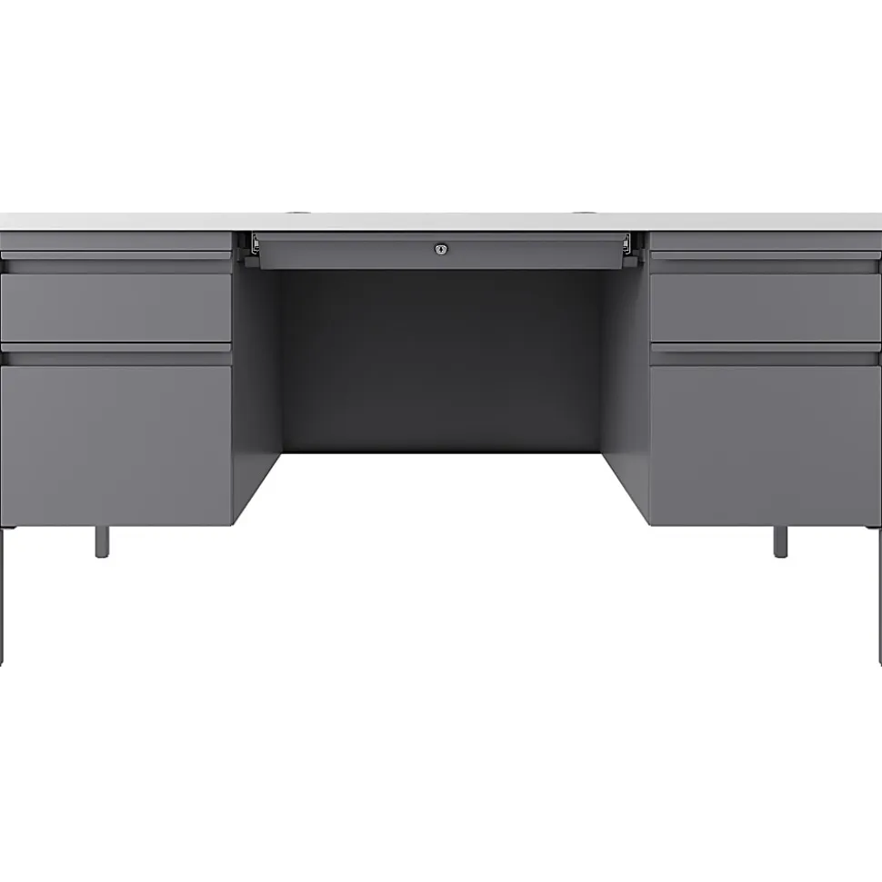 Lorell® Fortress 60"W Double-Pedestal Teacher's Computer Desk, White/Platinum