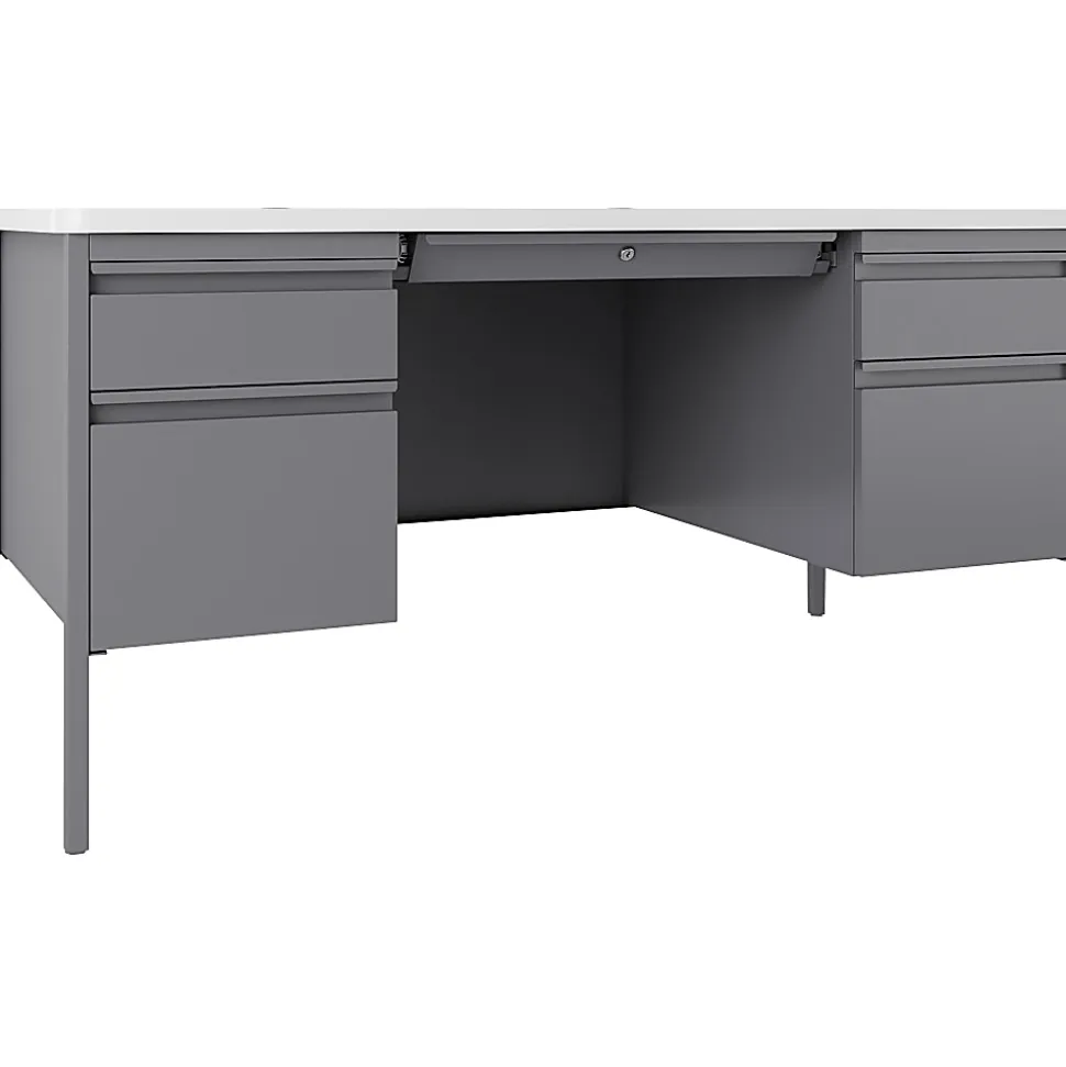 Lorell® Fortress 60"W Double-Pedestal Teacher's Computer Desk, White/Platinum