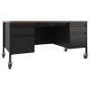 Lorell® Fortress 60"W Double-Pedestal Mobile Teacher's Computer Desk, Black/Walnut