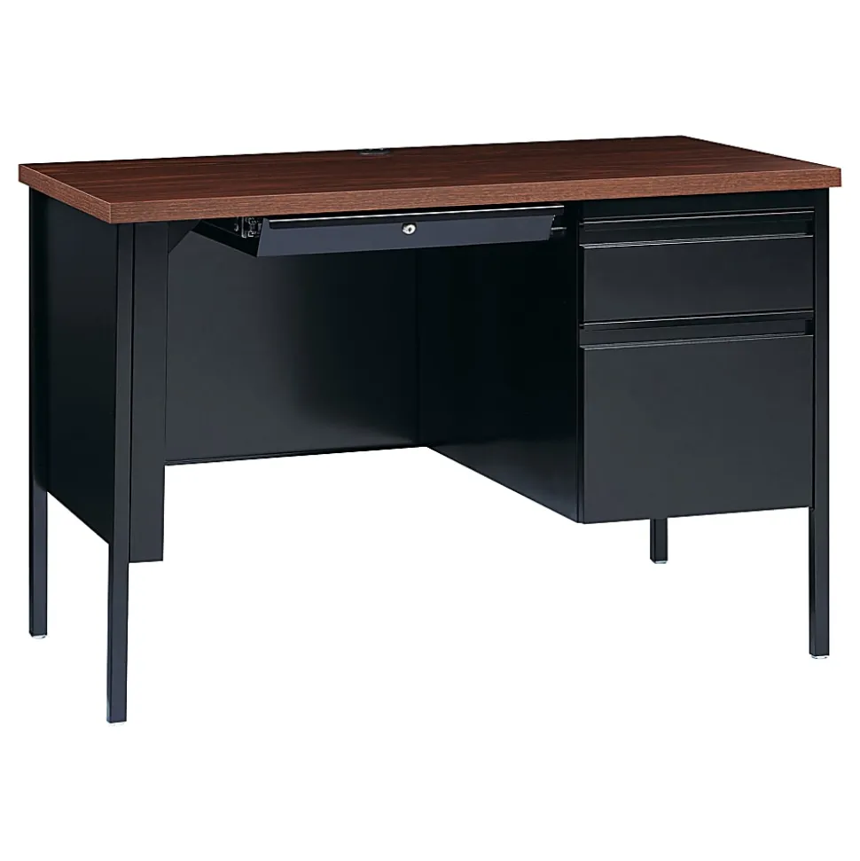 Lorell® Fortress 46"W Right-Pedestal Computer Desk, Black/Walnut