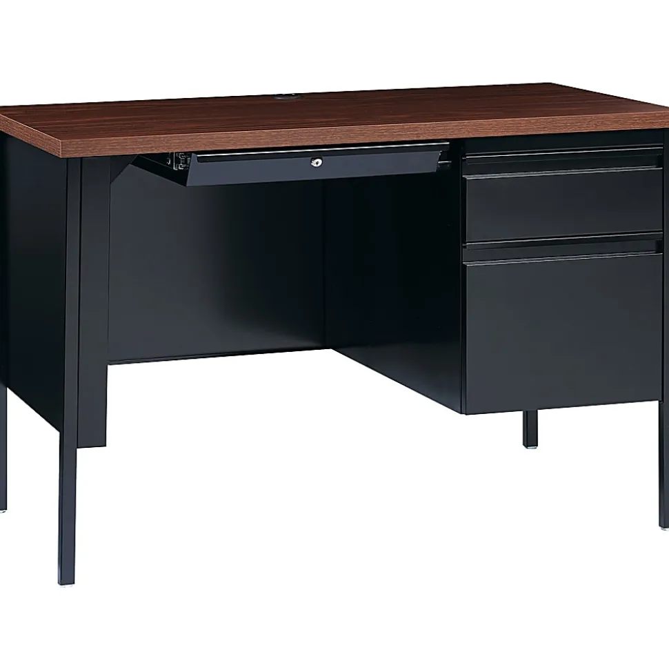 Lorell® Fortress 46"W Right-Pedestal Computer Desk, Black/Walnut