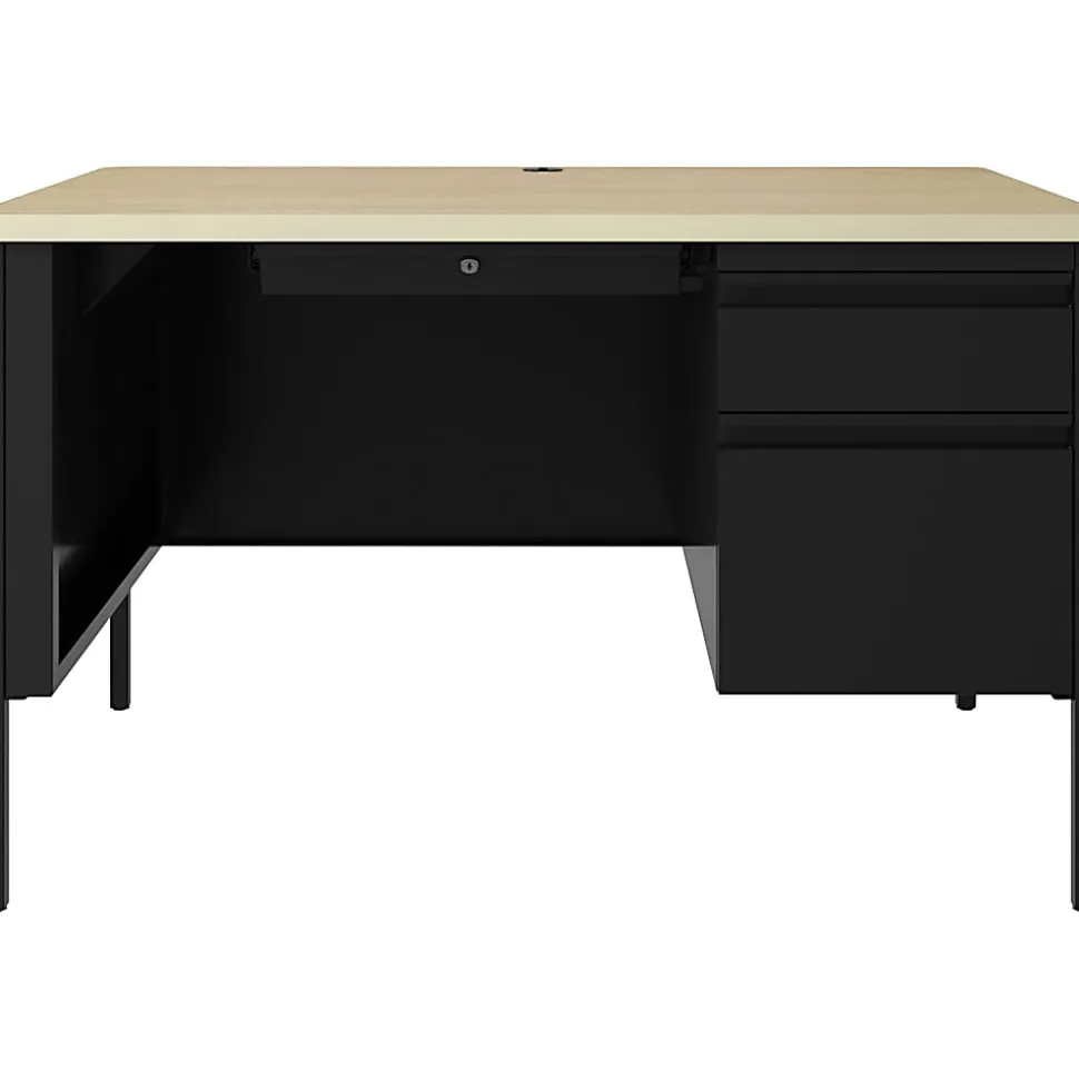 Lorell® Fortress 48"W Right-Pedestal Teacher's Writing Desk, Black Maple