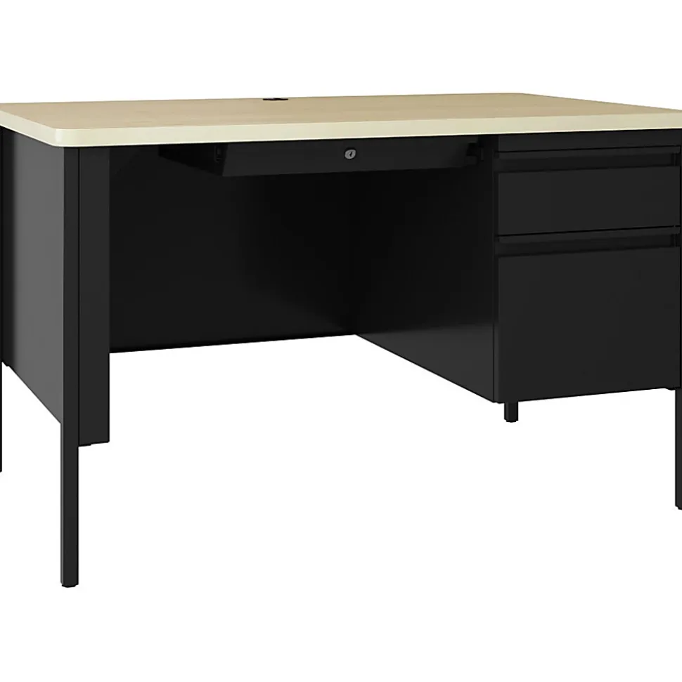 Lorell® Fortress 48"W Right-Pedestal Teacher's Writing Desk, Black Maple