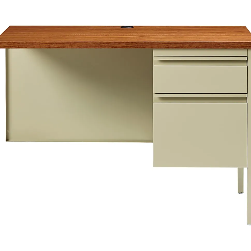 Lorell® Fortress 42"W Steel Pedestal Return Computer Desk, Right, Putty/Oak