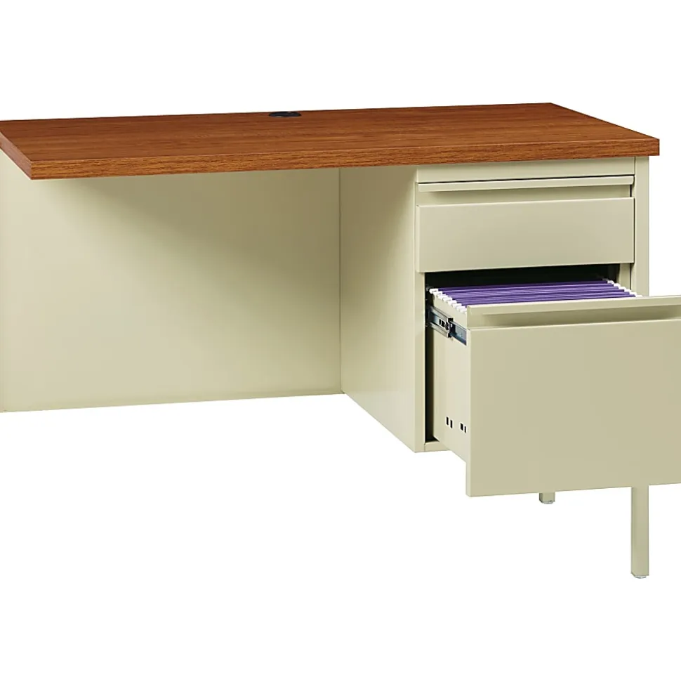 Lorell® Fortress 42"W Steel Pedestal Return Computer Desk, Right, Putty/Oak