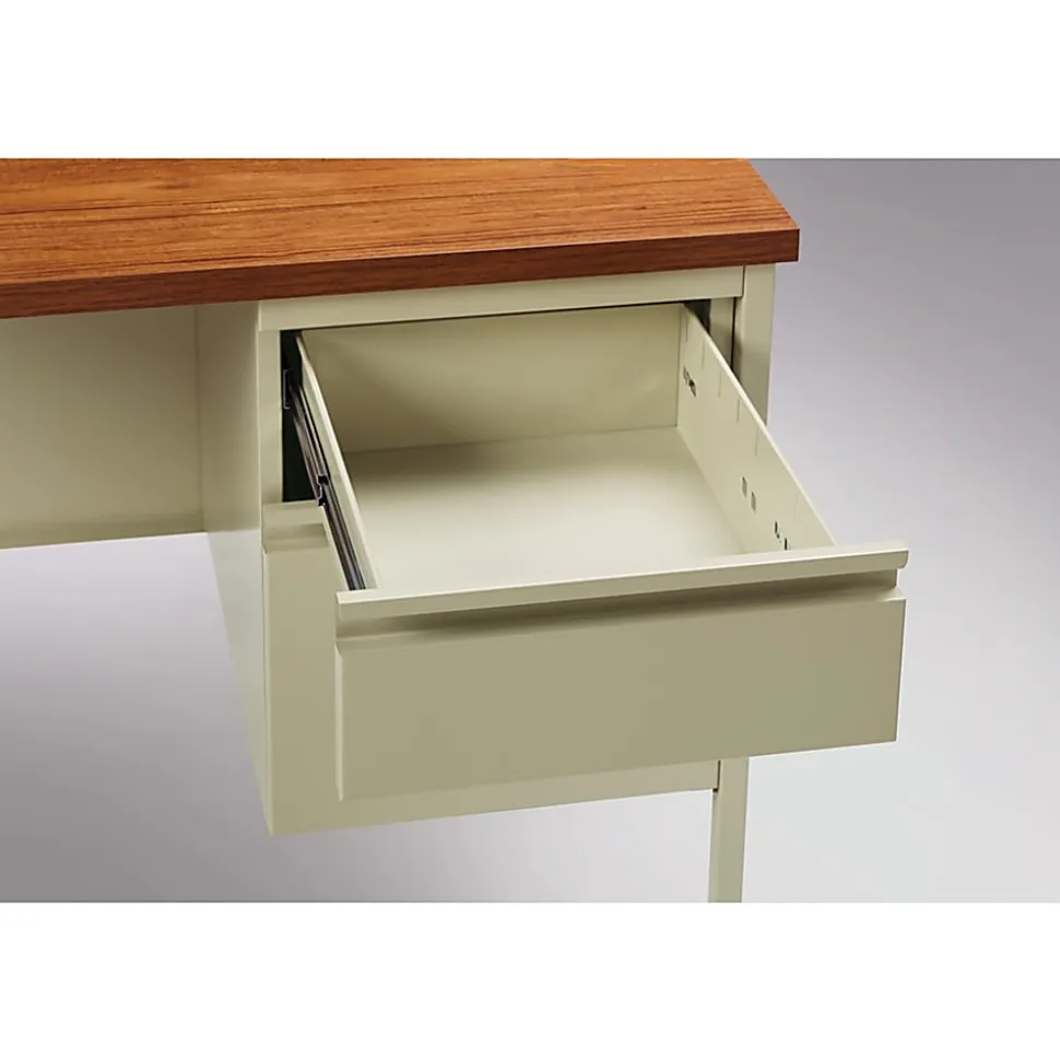 Lorell® Fortress 42"W Steel Pedestal Return Computer Desk, Right, Putty/Oak