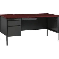LorellĀ® Fortress 66"W Steel Pedestal Computer Desk, Left-Hand, Charcoal/Mahogany