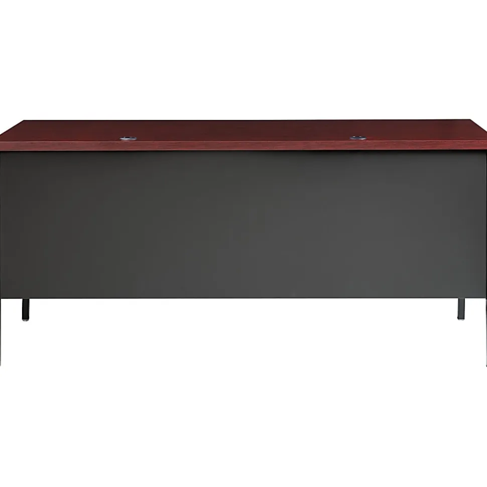 Lorell® Fortress 66"W Steel Pedestal Computer Desk, Left-Hand, Charcoal/Mahogany