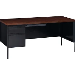 Lorell® Fortress 66"W Steel Pedestal Computer Desk, Left, Black/Walnut
