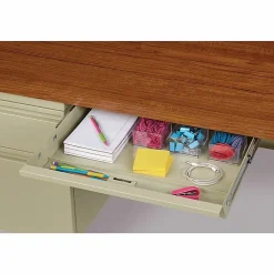 Lorell® Fortress 66"W Steel Pedestal Computer Desk, Left-Hand, Oak/Putty