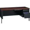 Lorell® Fortress 66"W Steel Pedestal Computer Desk, Right, Black/Walnut