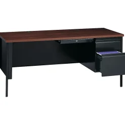LorellĀ® Fortress 66"W Steel Pedestal Computer Desk, Right, Black/Walnut