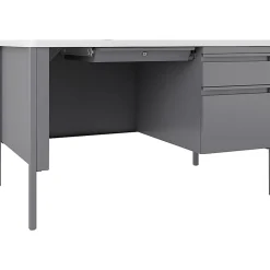LorellĀ® Fortress 48"W Steel Right-Pedestal Teacher's Computer Desk, Platinum/White