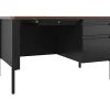 Lorell® Fortress 48"W Steel Right-Pedestal Teacher's Computer Desk, Black/Walnut